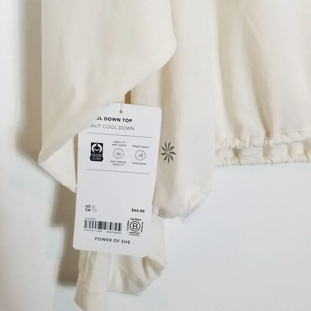 Athleta Women's Cool‎ Down Drawstring Hem Boat Neck Top Sz XL Magnolia White
